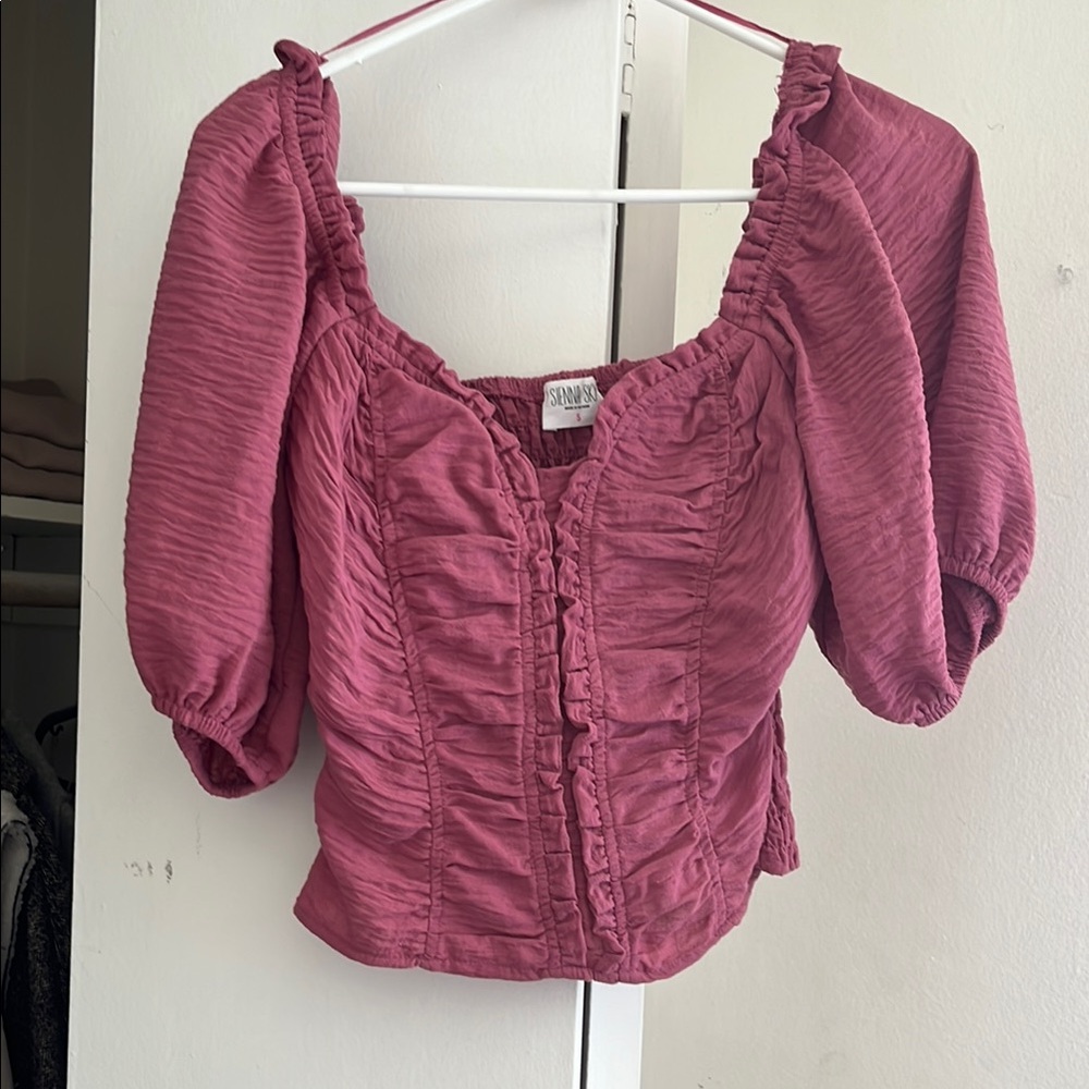 Sienna Rose Pink Puff Sleeve Ruched Blouse